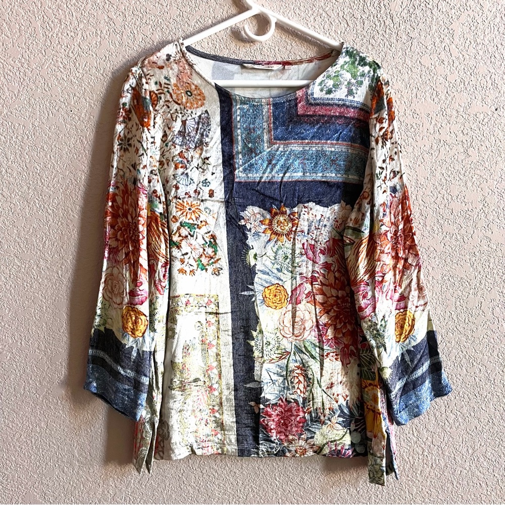Soft Surroundings Size Petite Large Ashbury Velvet Floral Long Sleeve‎ Tunic Top
